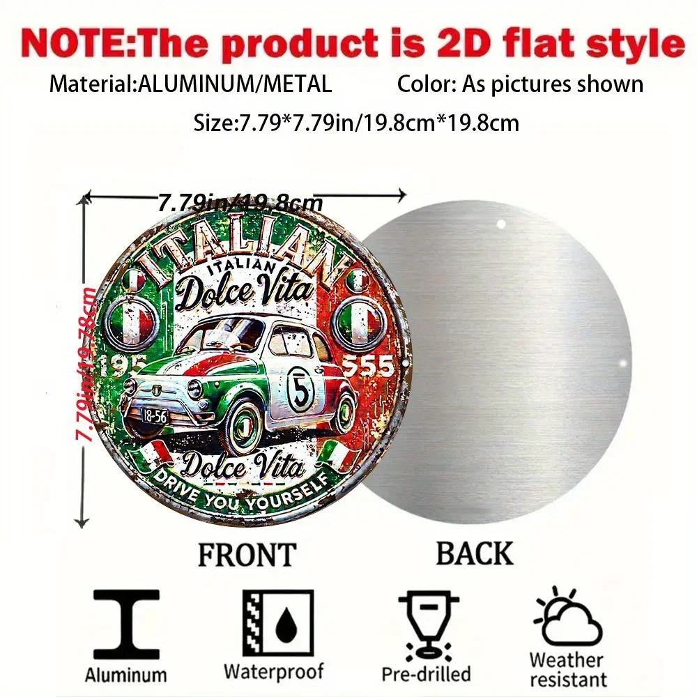 2D Flat, Italian Vintage for -Inspired Car Emblem - Round Aluminum Italian Flag Shield Badge with - Durable Collectible