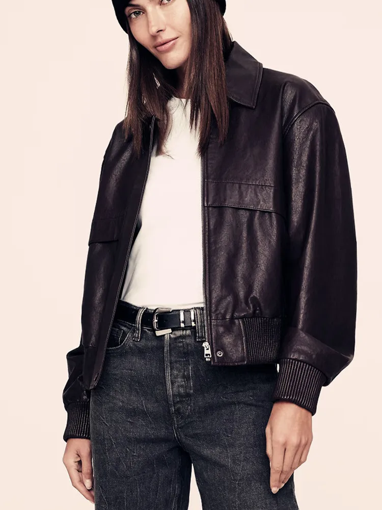 

Новый женский свободный джинт из овчины, летный джинт из натуральной кожи, длина, повседневный модный дизайн