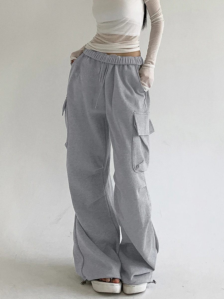 

Women'S Baggy Cargo Multi Pocket Workwear Sanitary Pants High Waisted Gray Parachute Pants Pleated Sports Pants with Pockets