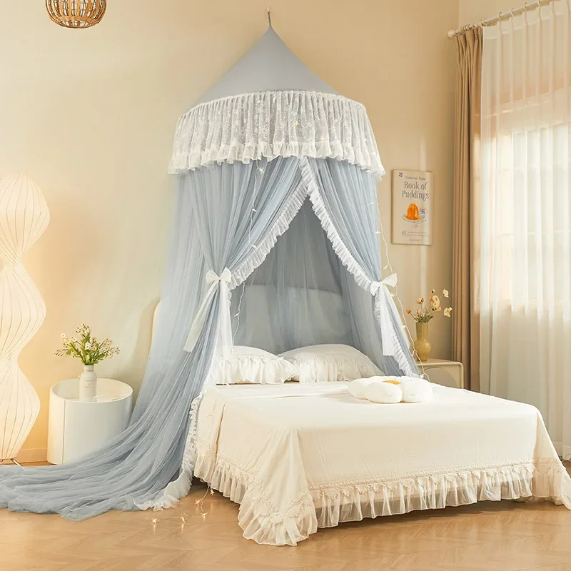 French style solid color semi-round mosquito net princess style ceiling text net bedside decoration bed mantle double yarn