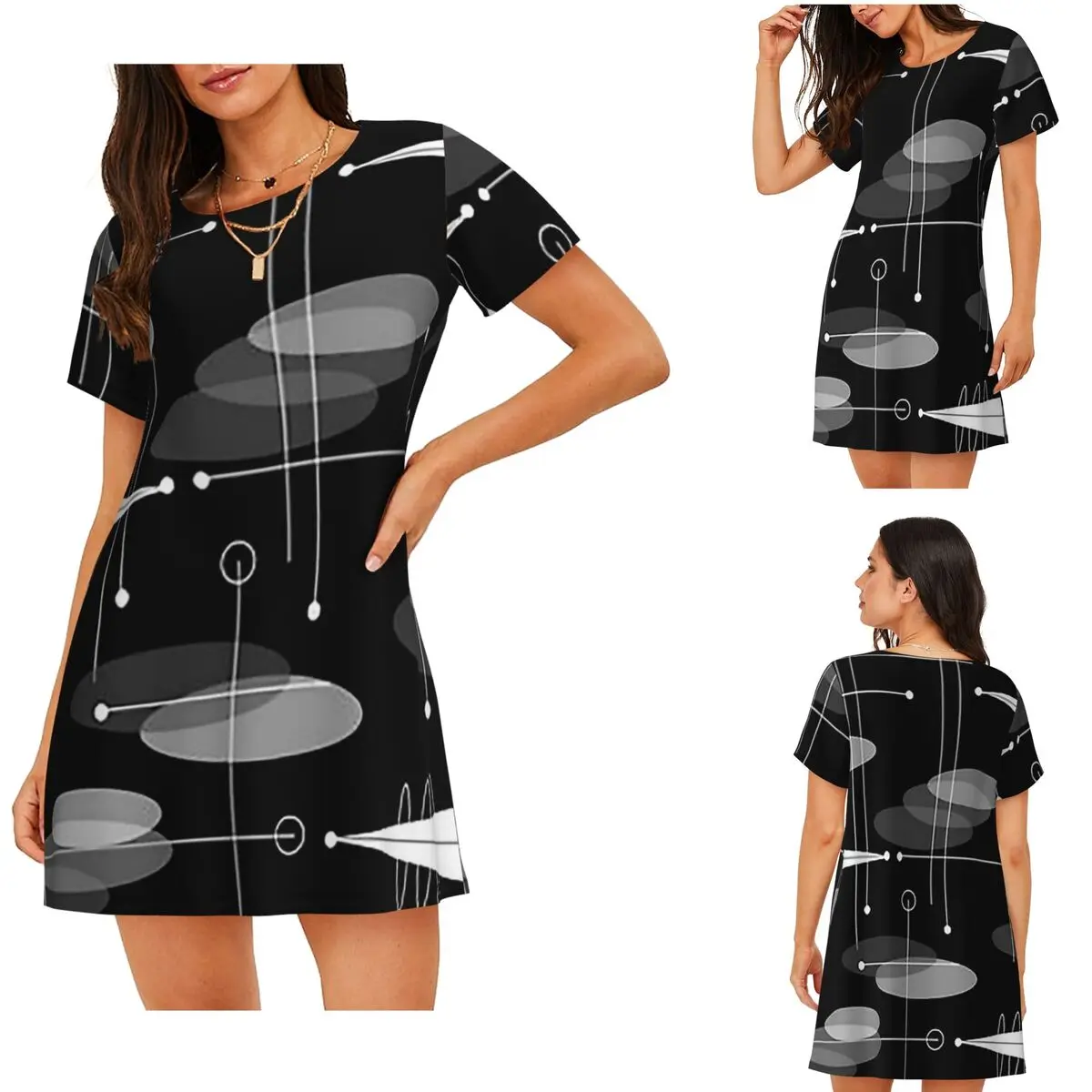 Custom Mid-Century Atomic Space Age Short Sleeves Nightdress For Sleeping Sleepshirts Women Short Sleeve Nightgowns Pajama Dress