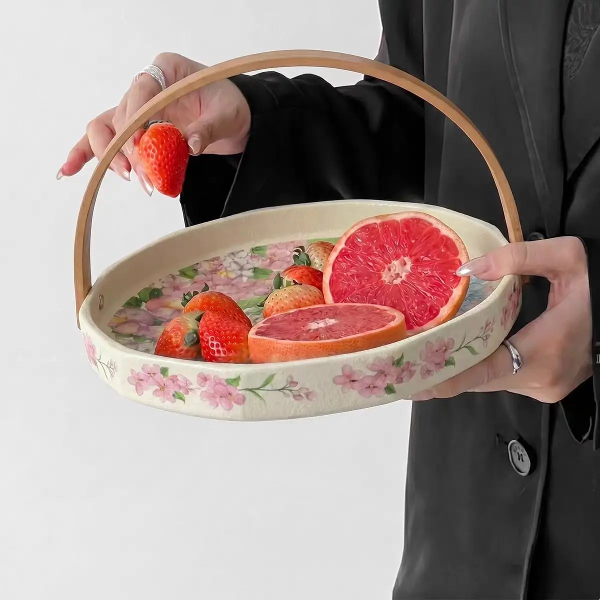 HYS high-value ceramic portable fruit plate household living room coffee table fruit basket French light luxury snack plate