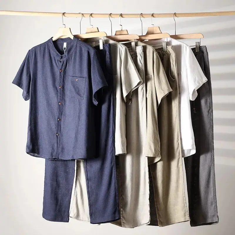 

Новый Национальный Сле! Влага ng! Дышащий! Мужской комплект из хлопкового льна, повседневный свободный крой ort Sve irt And Pants