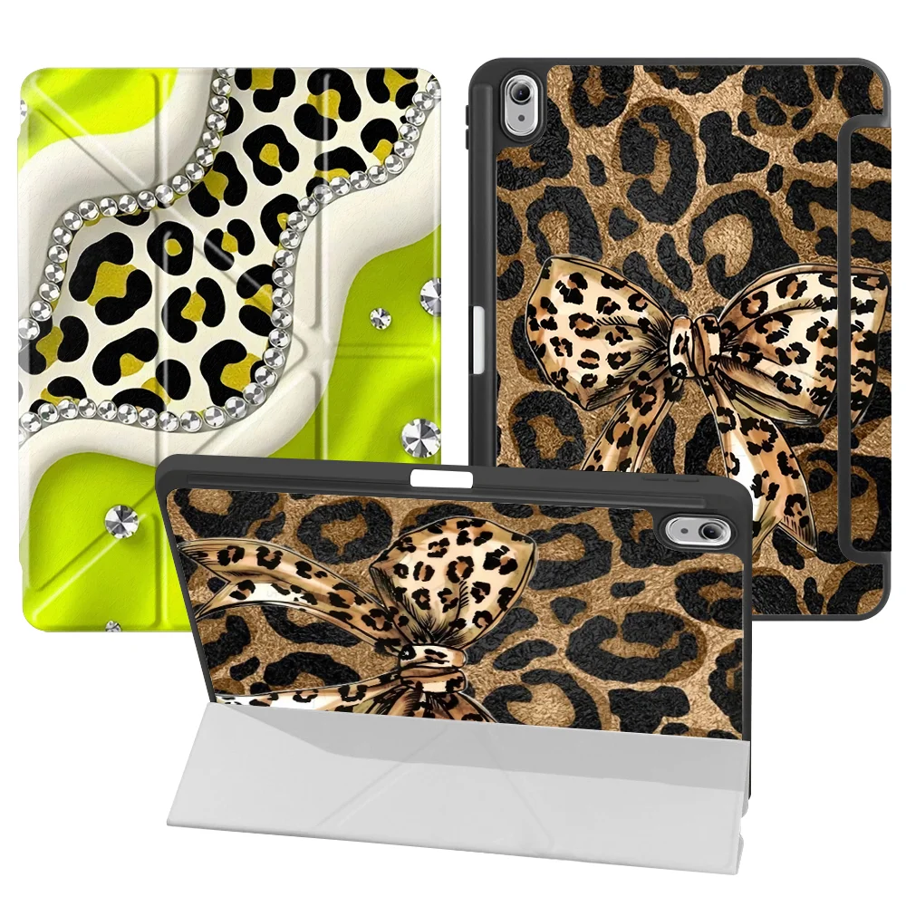 Leopard Print Bow Tablet Case For Samsung For Galaxy Tab S7 FE S8 S9 FE S10+ S7+ S8+ 12.4 inch A8 2022 A11 Plus S9+ S6 Lite 10.4 3