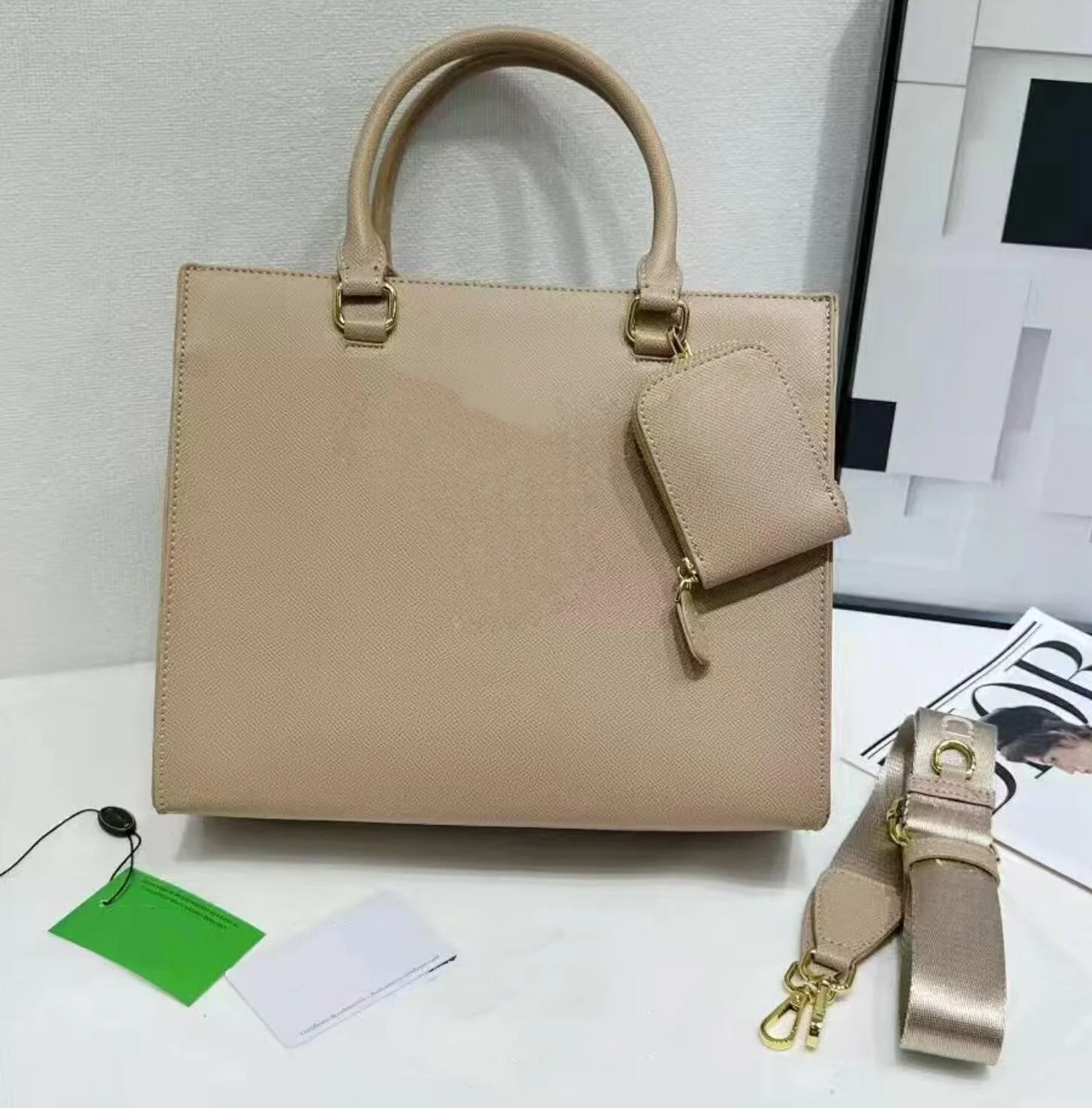 

Luxury Dusty Rose Genuine Leather Top Handle Bucket Tote Detachable Crossbody Belt & Small Pendant for Daily & Holiday Use ‮gab pradaeS