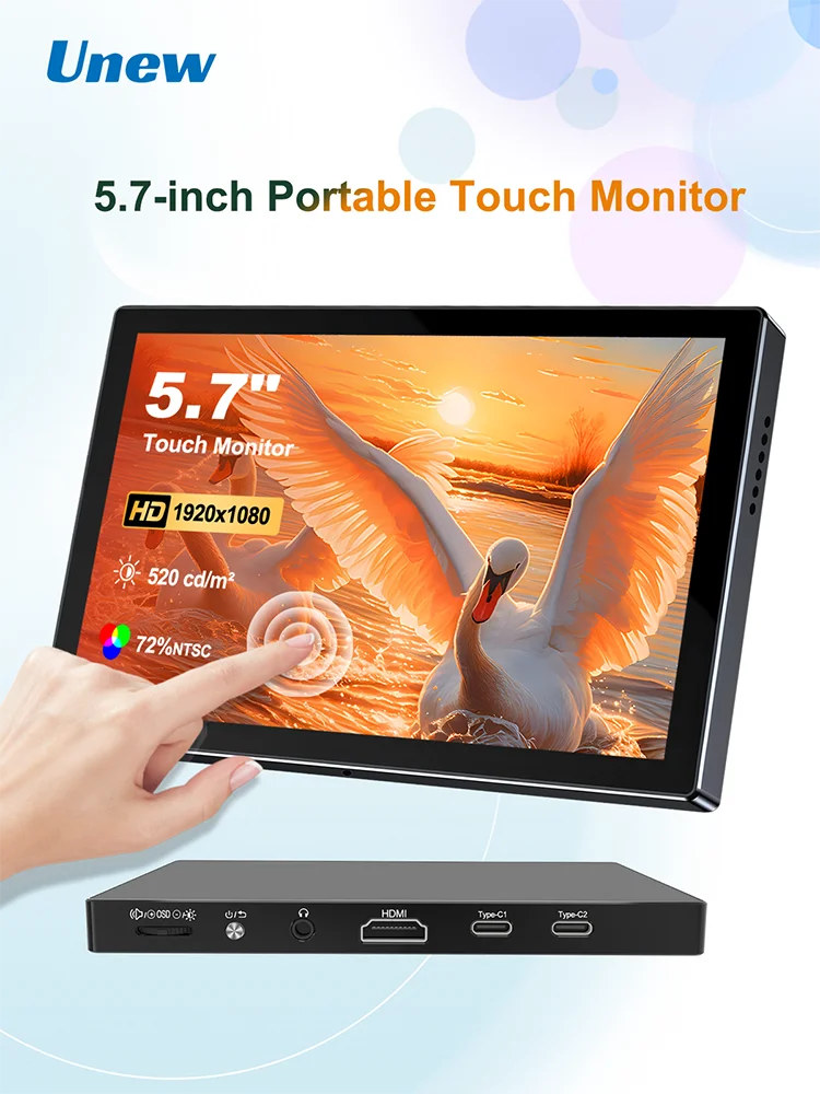 Unew Premium 5,7 inch 1920x1080 60Hz Mini Touchmonitor - Draagbaar tweede scherm voor computer, auto & doe-het-zelf systeem - afbeelding 2