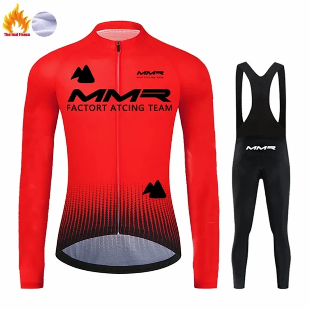 

MMR Man's Winter Cycling Clothes Long Sleeves Cashmere Wool Cycling Jersey Bib Tights Set Thermal Fleece Jackets Bike Uniform