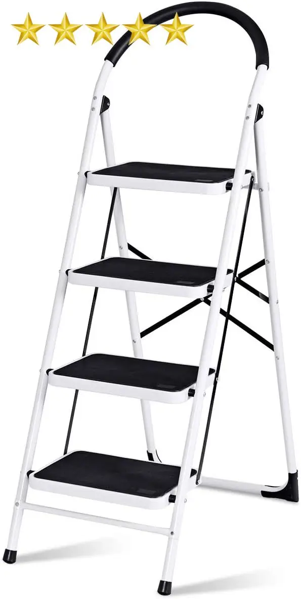 NEW 4 Step Ladder for Home Kitchen Folding Step Stool with Anti-Slip Pedal Platform, Metal Frame, Rubber Hand Grip