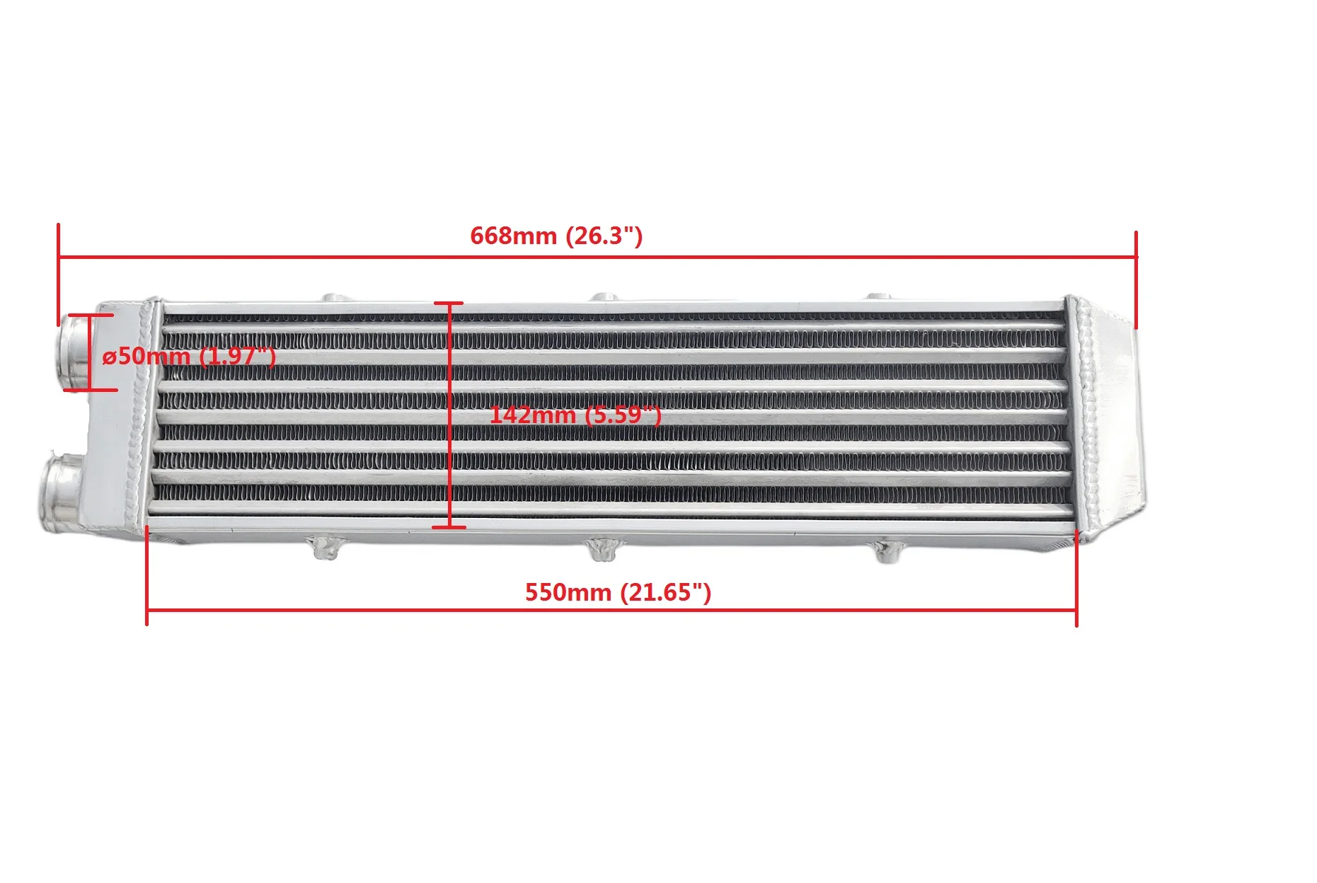 Universal Front Mount Aluminum Intercooler 668*172.9*82mm ,50mm Inlet/Outlet High Flow Light Weight Turbo Super Charger System