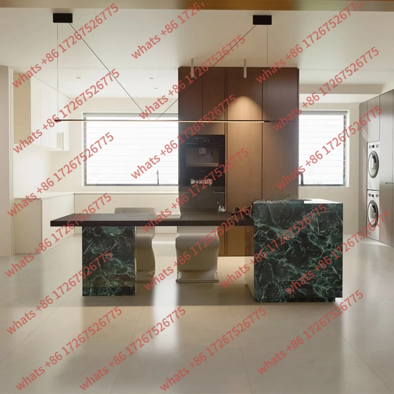 

Rock slab island dining table, household open kitchen, upside down dining side integrated cabinet
