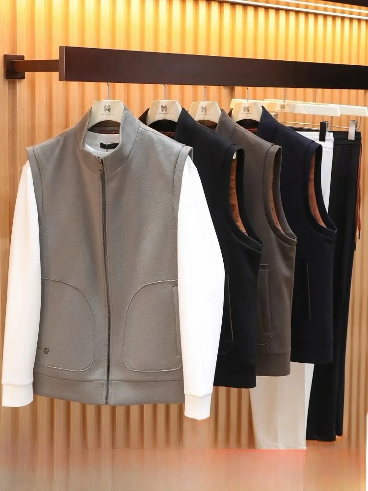 

Italian Luxury Wool Blend Knitted Vest Youth Faion Autumn Winter High Collar Svel Men's Faion Zipper Closure ...