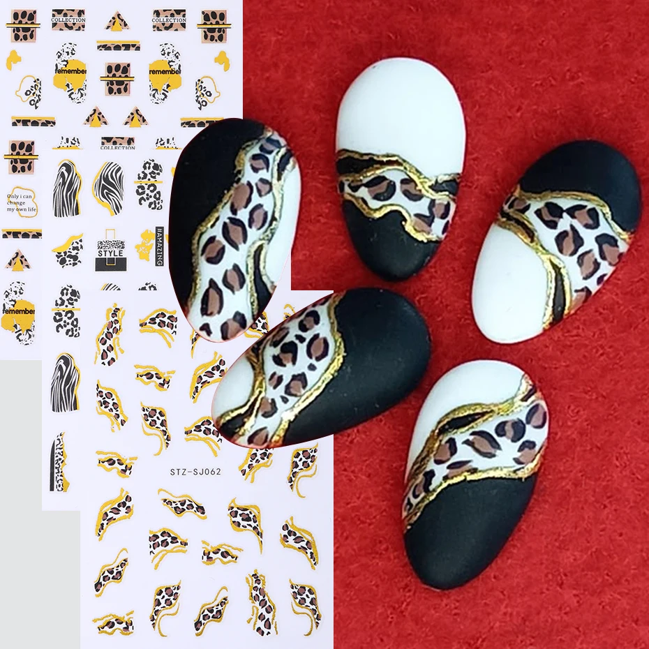 Leopard Print Golden French Line Nail Sticker Tiger Print Character Adhesive Nail Decals Fashionable Animal Images Nail Decor
