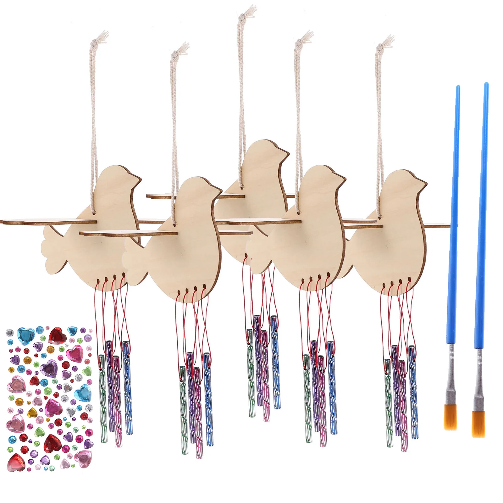 

1Set DIY Wooden Birds Wind Chime Kit Unfinished Hanging Ornament for Home Garden Patio Balcony Craft Supplies Personalize Decor