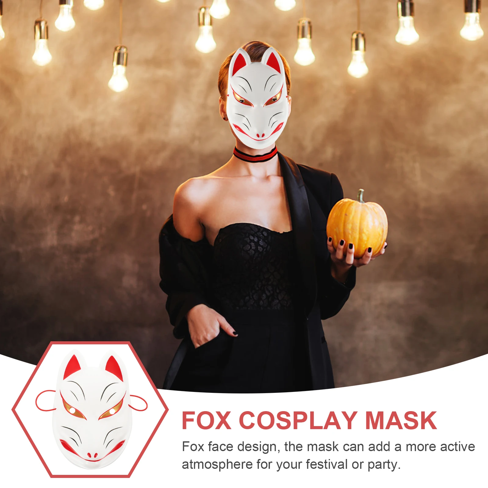 

Fox Mask Plastic Half Face Cosplay Halloween Party Accessories Reusable Decorative Carnival Stage Performance Fits Most People