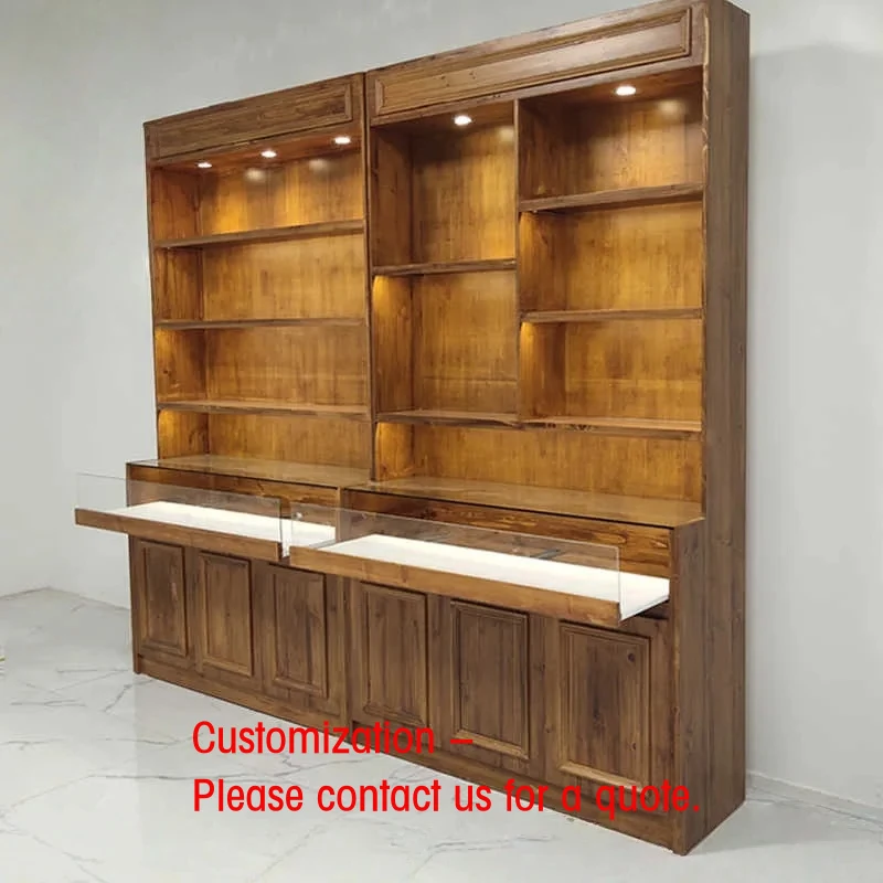 Expositor de Joyería de Madera de Nogal de Lujo Personalizado con Iluminación LED y Fondo de Vidrio, Resistente, para Exhibición de Aretes en Tiendas