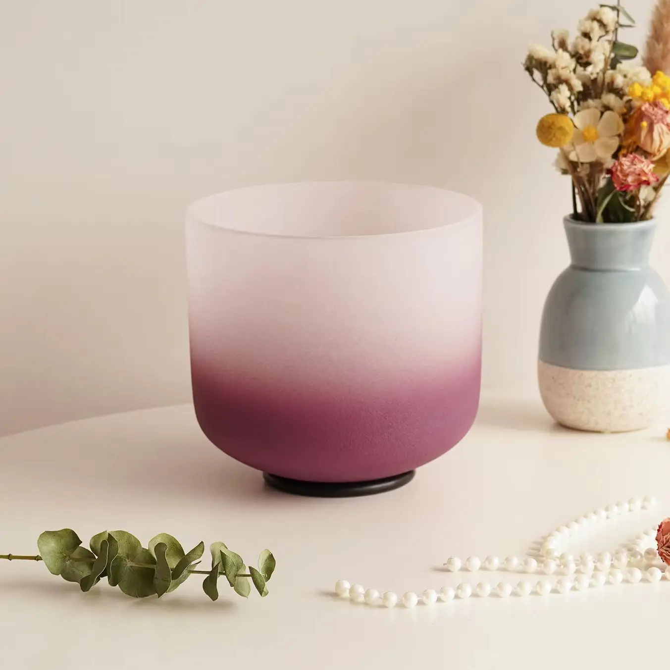 Hye-eun 7Inch 432Hz/440hz B Note Purple Frosted Quartz Crystal Singing Bowl Crown Chakra with Free Rubber Mallet and O-ring