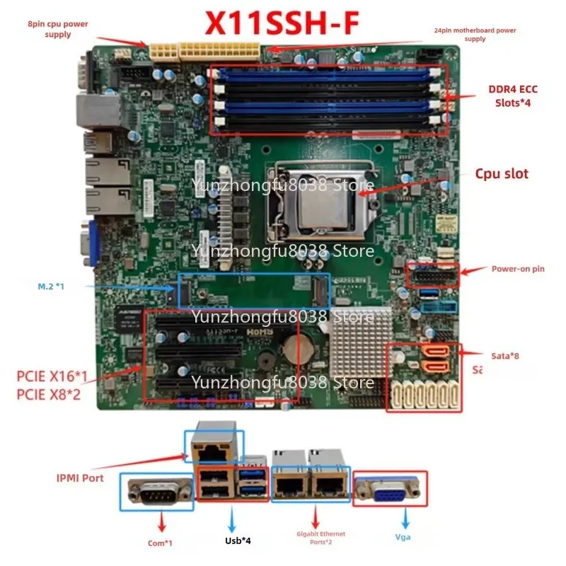 Supermicro Server IPMI Main Board X11SSH-F Single NAS Main Board X11SSH-F C236 Chip Dual Network Interface Card