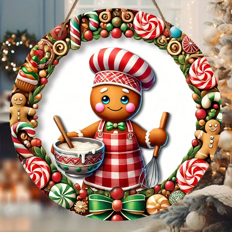 2D Flat - 2D Flat - Charming Wooden Sign Featuring a Gingerbread Man with a 2D Relief Design, Perfect for Christmas. It Showcase