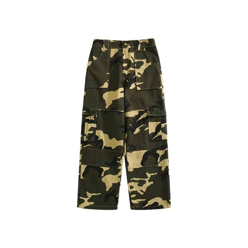 

Man's Camouflage Cargo Pants American Hip-Hop High-Street Retro Trousers Wide Leg Casual Trouser Korean Fashion Male Clothes