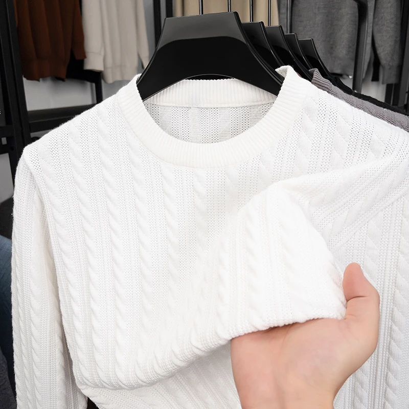 

Advanced trendy jacquard round neck sweater men luxur new Korean style casual autumn winter comfortable warm knitted pullover