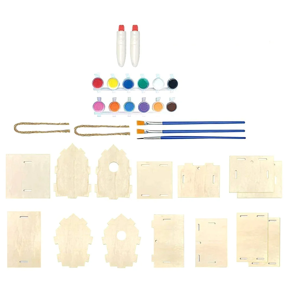 Kit de carillon éolien pour maison d'oiseau, 1 ensemble, peinture de construction, Kit d'art en bois, Expression créative, développement de la Coordination œil-main