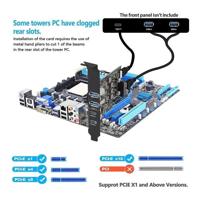 Pcie USB 3.0 Expansion Card 5Gbps PCI Express To USB Adapter Card Pcie USB Expansion Card, USB-C Pcie Card For Desktop PC