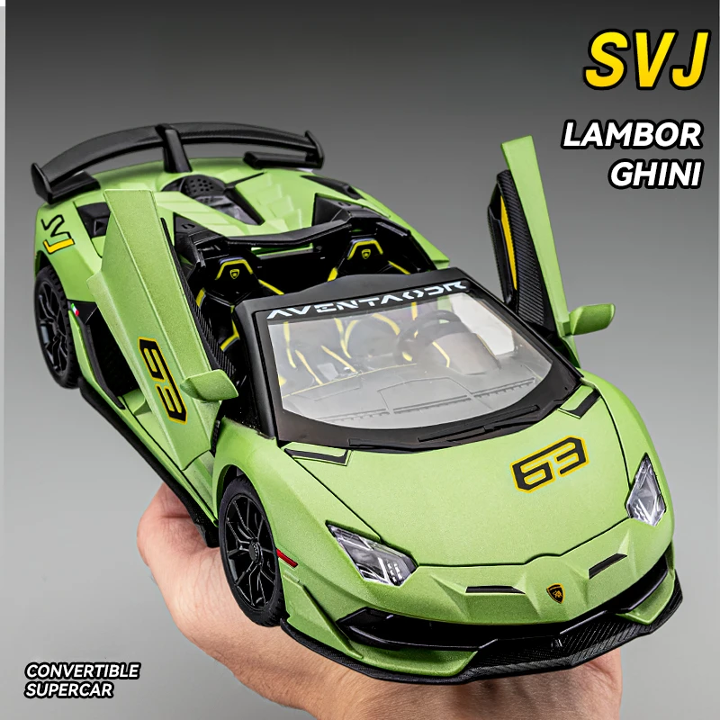 Diecast Alloy Car Model Of Lambor SVJ63 Super Car Model 1/24 Sound Light Children Colelctive Diecast Metal Toy Vehicles Boy Gift