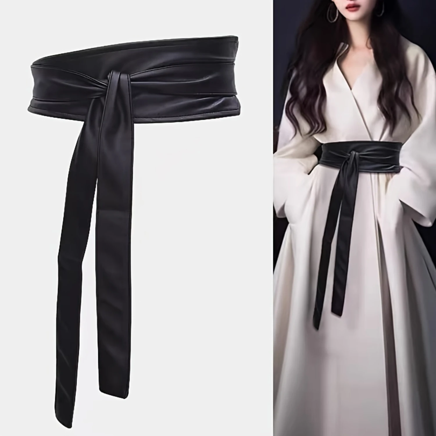 Stylish Knotted Wide Belts Simple Casual Solid Color PU Leather Waistband Classic Coat Dress Belt For Women