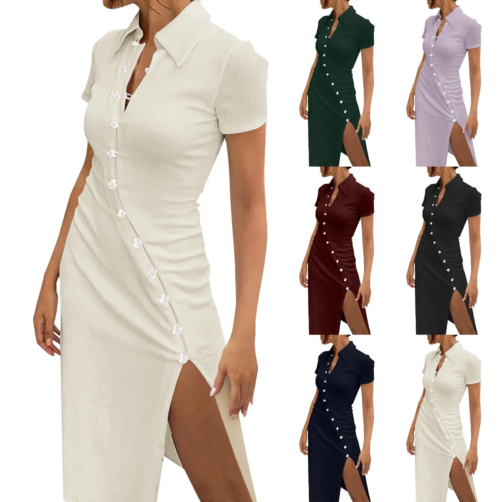 فستان نسائي على طراز شيونغسام صيني مخصص ، ياقة طية صدر ، أزرار ، فتحة جانبية مشطوفة ، تصميم مثير ، موضة عصرية