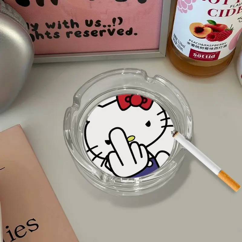 

Hello Kitty Cat Ashtray Home Simple Glass Living Room Decoration Ornament Fashion Gift Desktop Decorations Holder Case
