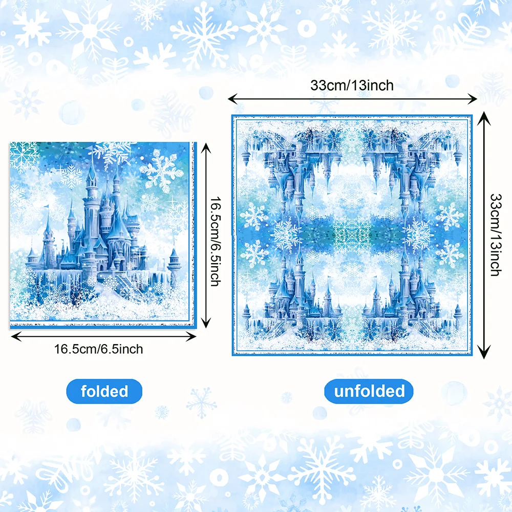 20Pcs Ice Castle Snowflake Paper Napkins Frozen Theme Disposable Napkin Girls Birthday Party Table Decor Winter Party Supplies view 2