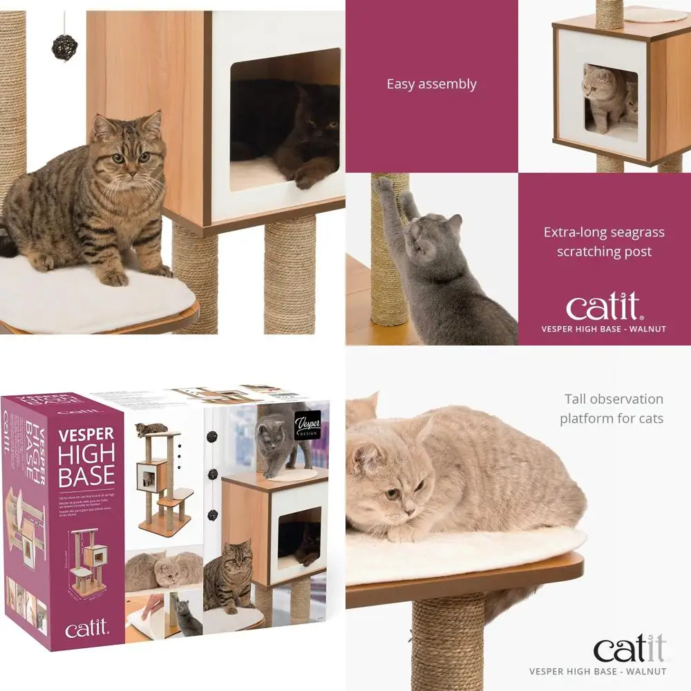 

Элегантный кошачий дерево-шармеле из орехового дерева с высокой платформой, артикул 52045