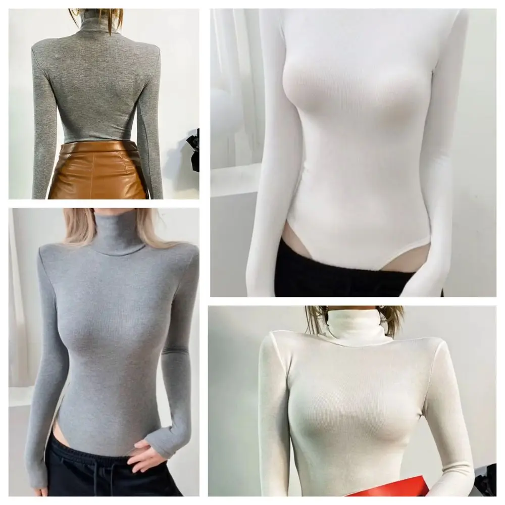 Tuta a maniche lunghe con colletto alto alla moda Pantaloncini a pagliaccetto slim fit semplici Abiti femminili Collant tutto-fiammifero Abbigliamento da strada per donna