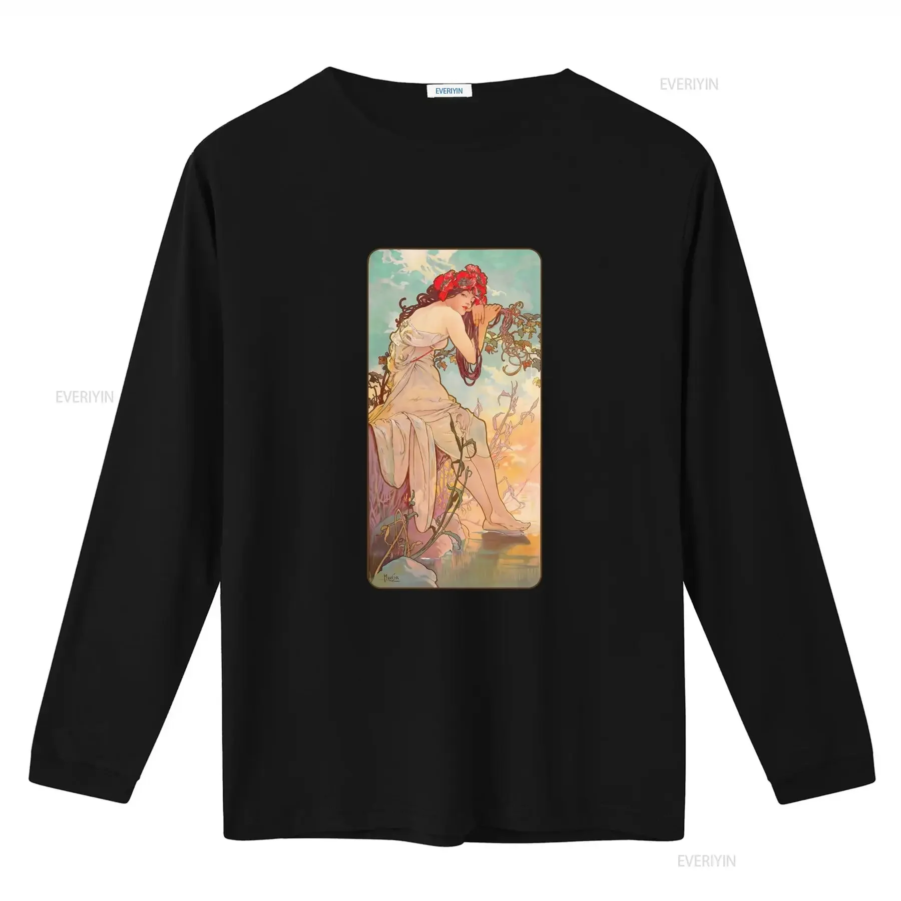 Alphonse Mucha T Shirt Summer Art Nouveau Four Seasons Print Vintage Fashionable Comfortable vintage Washed Stylish streetwear