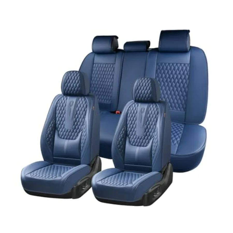 

Car Seat Covers Full Set Nappa Leather for Car Waterproof with Lumbar Support Blue Universal Fit for Most Cars SUV Trucks