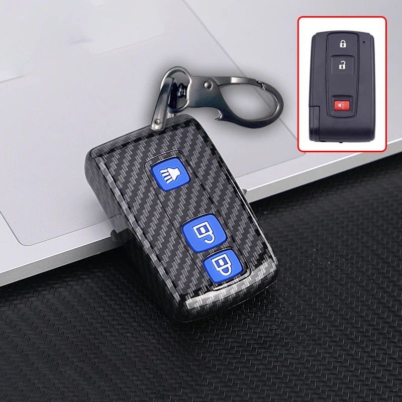 Carbon ABS +silica Gel Buttons Key Fob Cover for 2004 2005 2006 2007 2008 2009 Toyota Prius Remote Case Skin