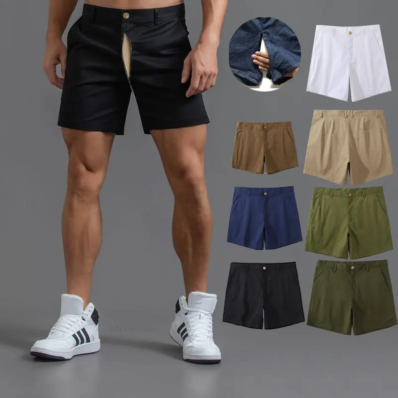 Invisible Zipper Open-Seat Pants Casual Shorts Men's Pure Cotton Couple Drivers Outdoor Convenient Fast Pants Sexy Shorts Sports