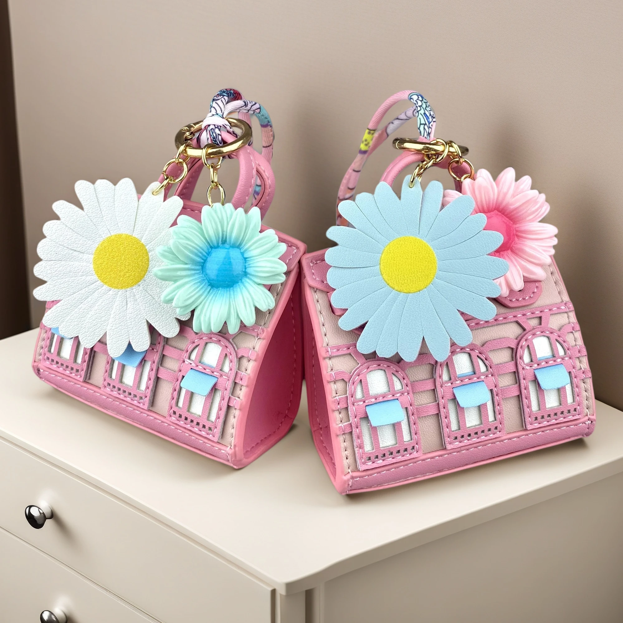 Adorable Leather Mini Bag Charm Set, Earbud Case, Coin Purse & Jewelry Pouch with Detachable Strap, Perfect as Handbag Decor