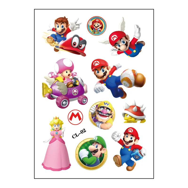 1Pcs Cute Super Mario Temporary Tattoo Stickers Funny  Decorations Toys Birthday Waterproof Tattoo For Children Gifts