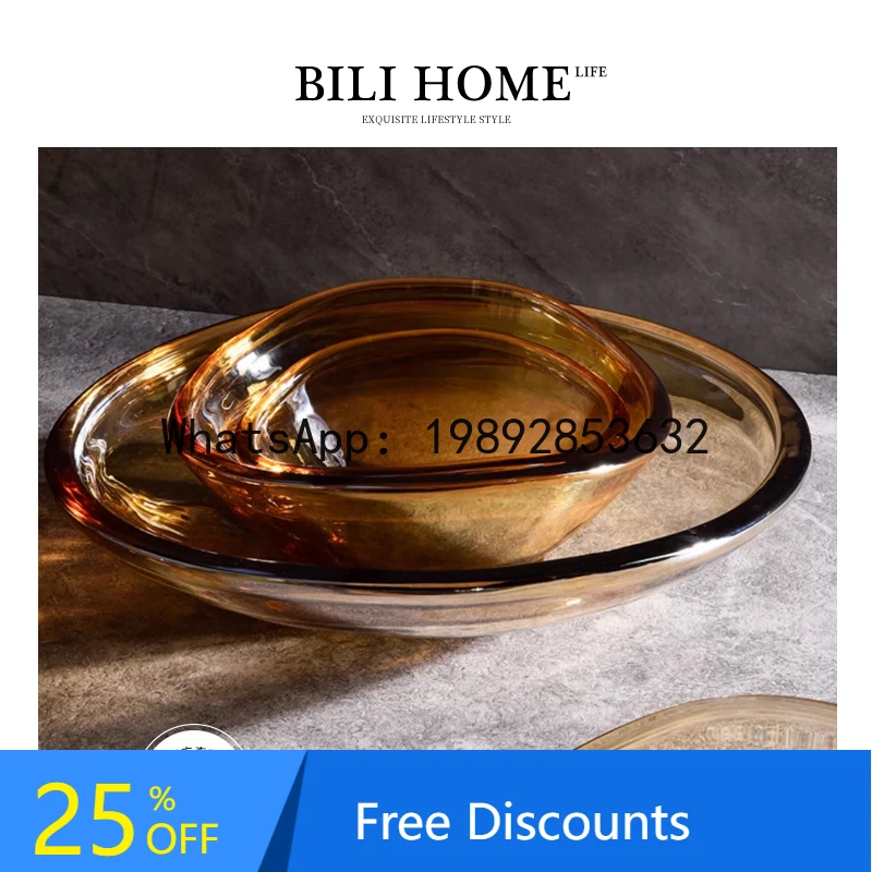 

YFY New Exquisite Fruit Plate Living Room Home High-Value Glass Fruit Plate Light Luxury High-End Cold Dish