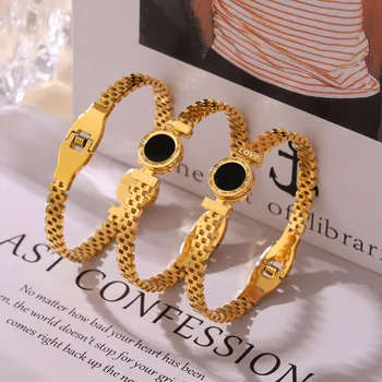 Mode Armband Voor Vrouwen Zwart Acryl Rvs Paar Armband Gesneden Romeinse Cijfers Meisje Gift Hot Gratis Verzending