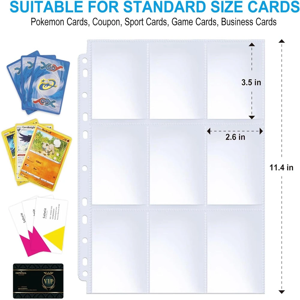 50 Pages 450 Pockets Single Side Trading Card Album Holder Sleeves 9 Pocket Clear Plastic Game Protectors Pokemon Baseball Cards