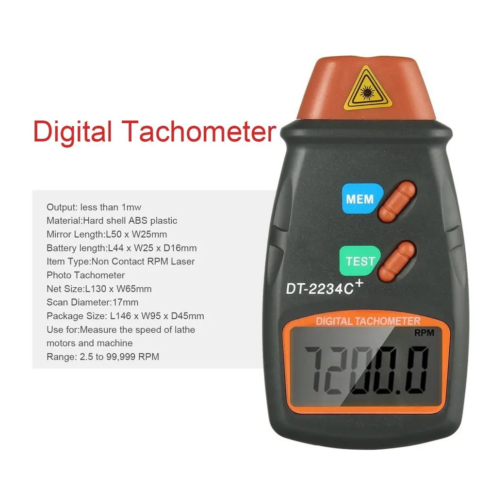 DT2234C+ Handheld LCD Digital Mini Non-contact Laser Photo Tachometer RPM Speed Measurement Meter Speedometer