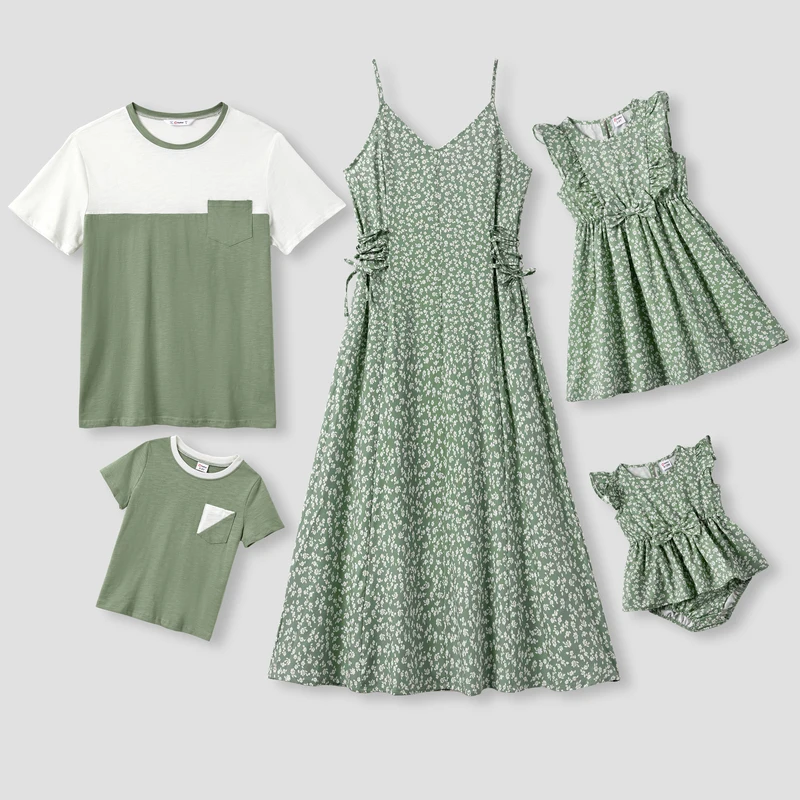 

PatPat Family Matching Color Block Tee and Ditsy Floral Tie Side Strap Dress Sets