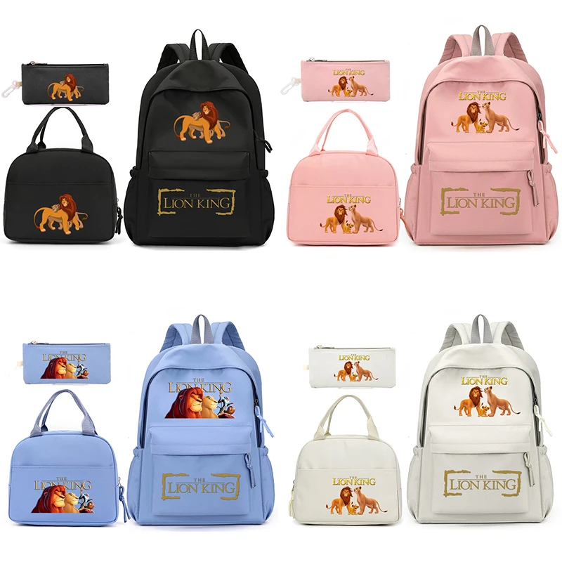 3pcs Disney The Lion King Backpack with Lunch Bag for Women Student Teenagers School Bags Comfortable Travel Sets