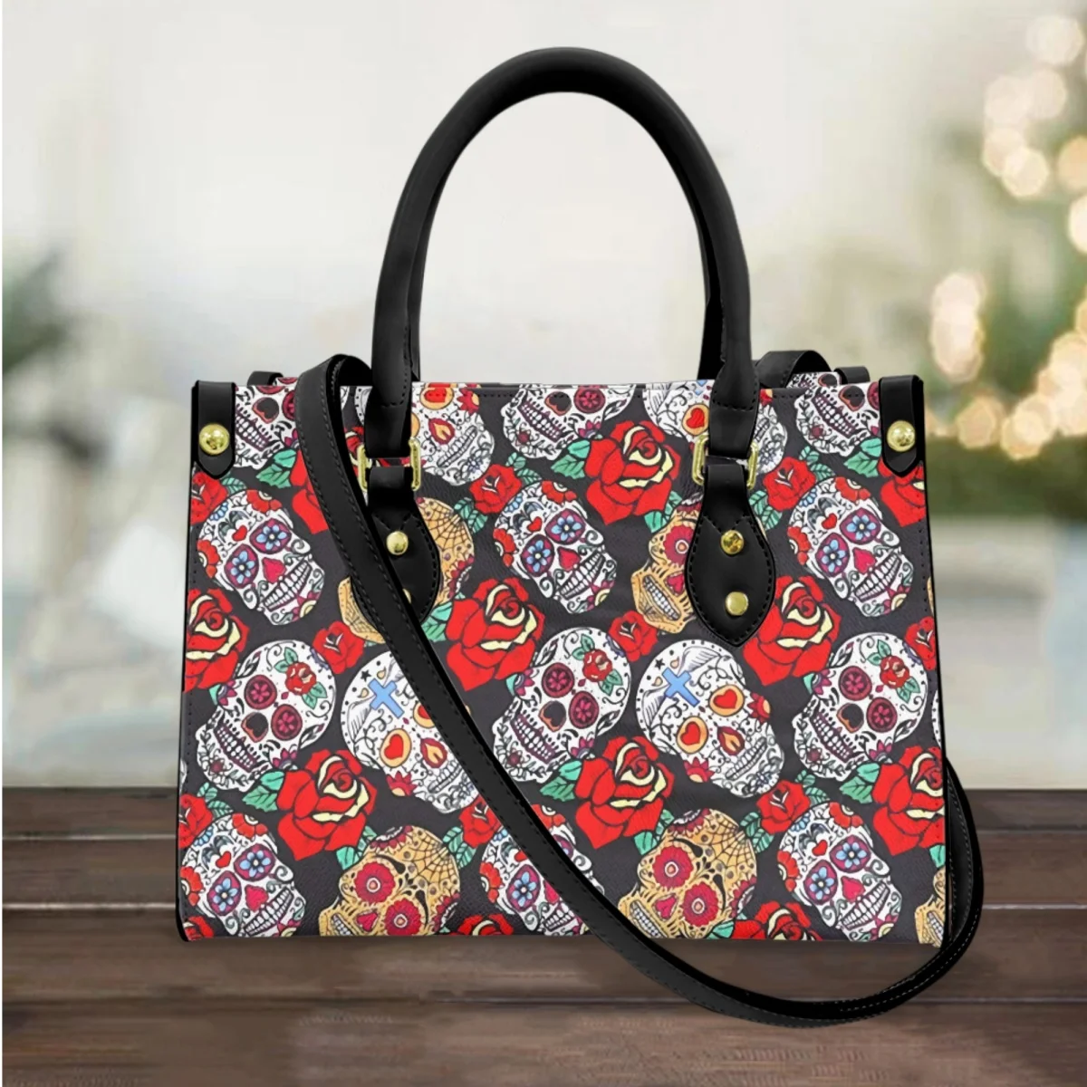 

FORUDESIGNS Skull Rose Luxury Shoulder Bag Women's Handbag Crossbody Bags Gothic Style Leather Totes Shopping Halloween Gifts