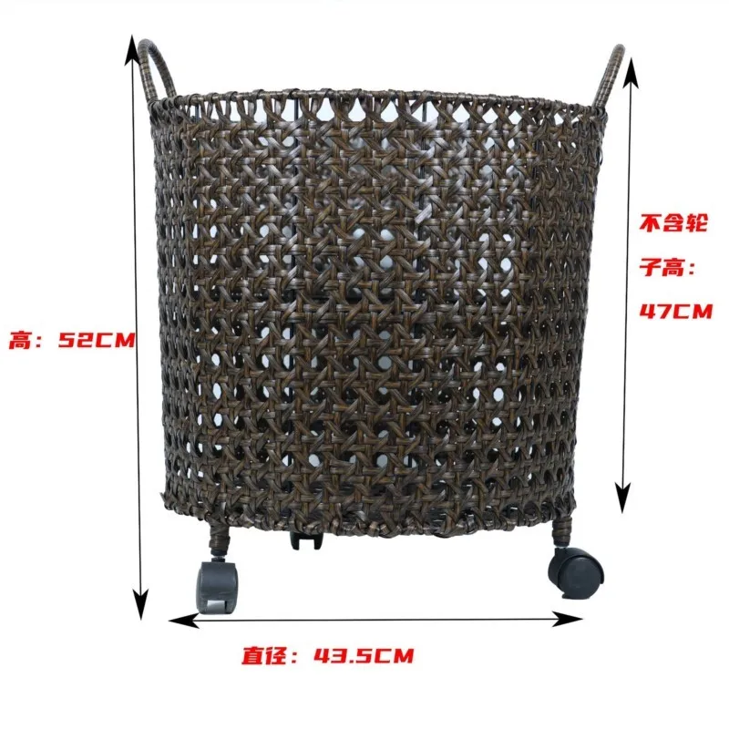 Round Wicker Laundry Basket with Sturdy Handle & Casters, Large Capacity Rolling Storage Organizer for Bathroom Living Room