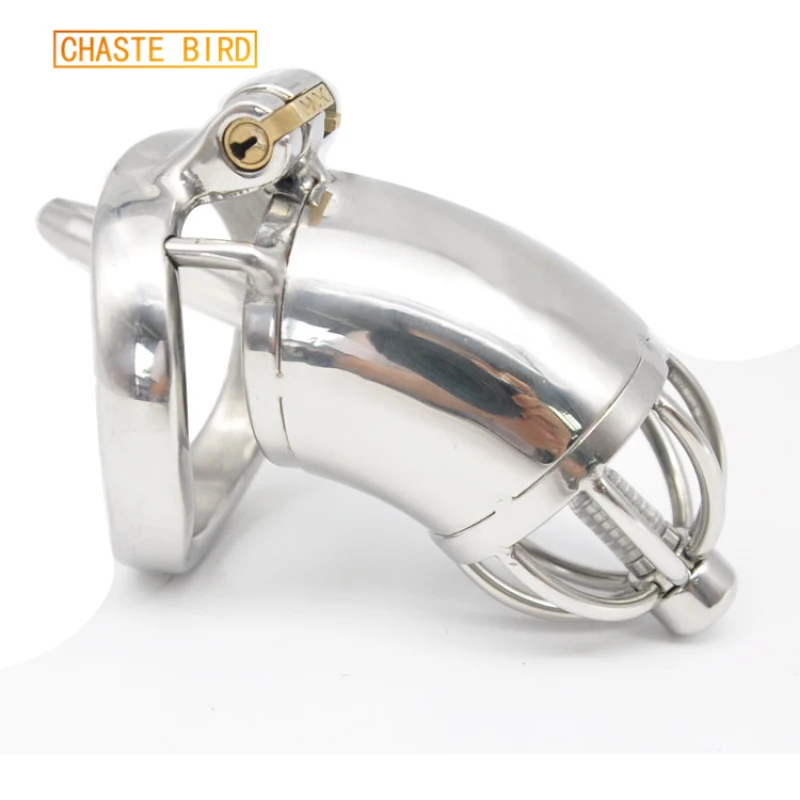 Chaste Bird Male Stainless Steel Cock Cage Penis Ring Chastity Device catheter with Stealth New Lock Adult Sex Toy A278