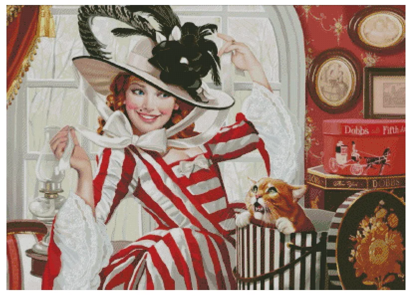 

Lady and Cat 18CT 16CT 14CT Unprinted Cross Stitch Kits Embroidery Art DIY Handmade Needlework Home Decor