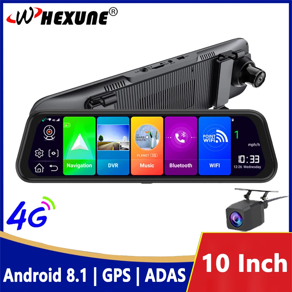 

10 Inch 4G LTE Android 8.1 Dash Cam GPS Car Rearview Mirror WIFI Video Recorder ADAS Navigation FHD 1080P Dual Lens Camera DVR